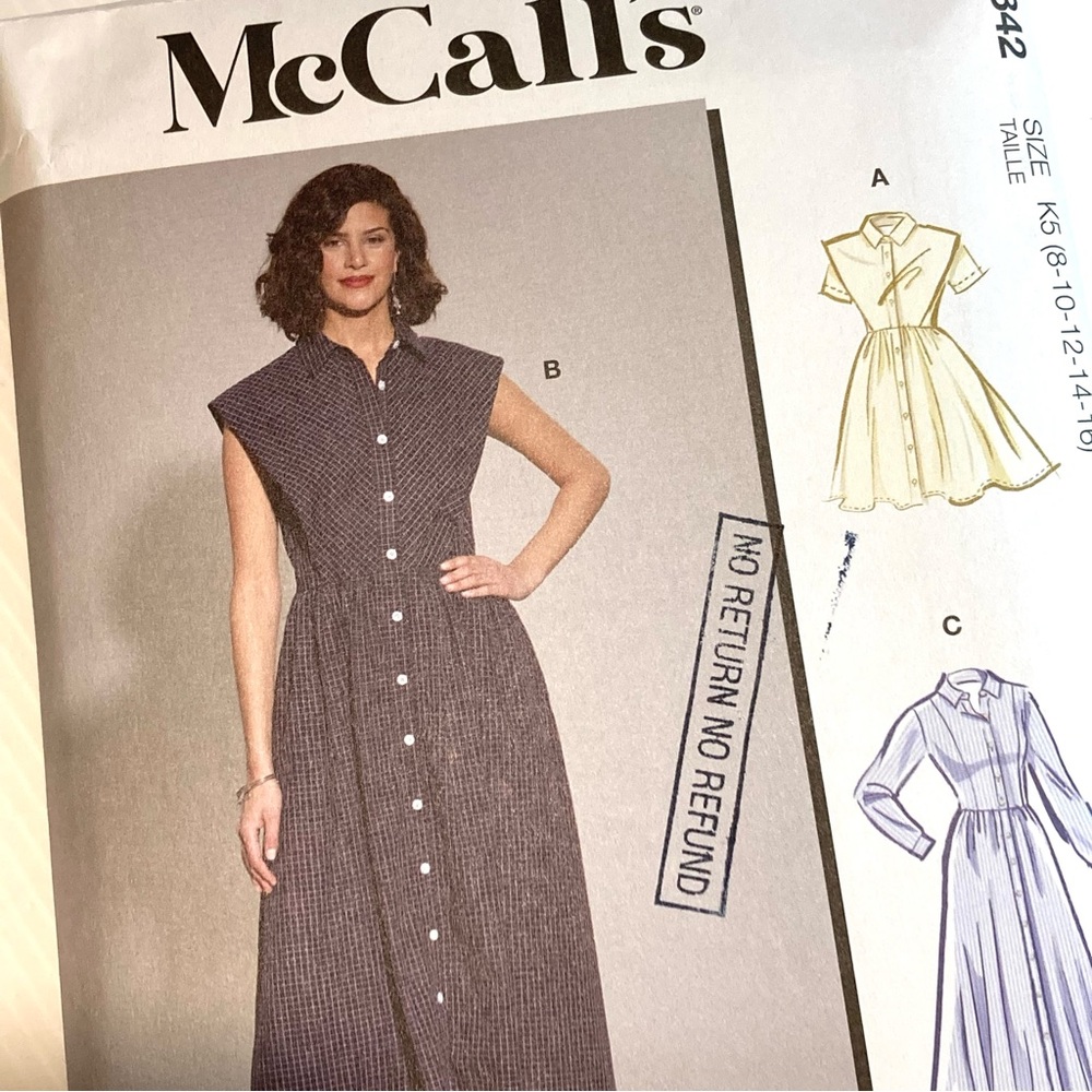 McCall’s M8432 Shirt Dress Button Long Sleeve Cotton Poplin Line Sewing Pattern